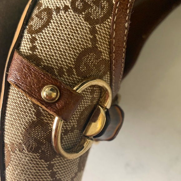 Gucci tan GG canvas and leather trim Bamboo Horsebit pumps. - Picture 11 of 12